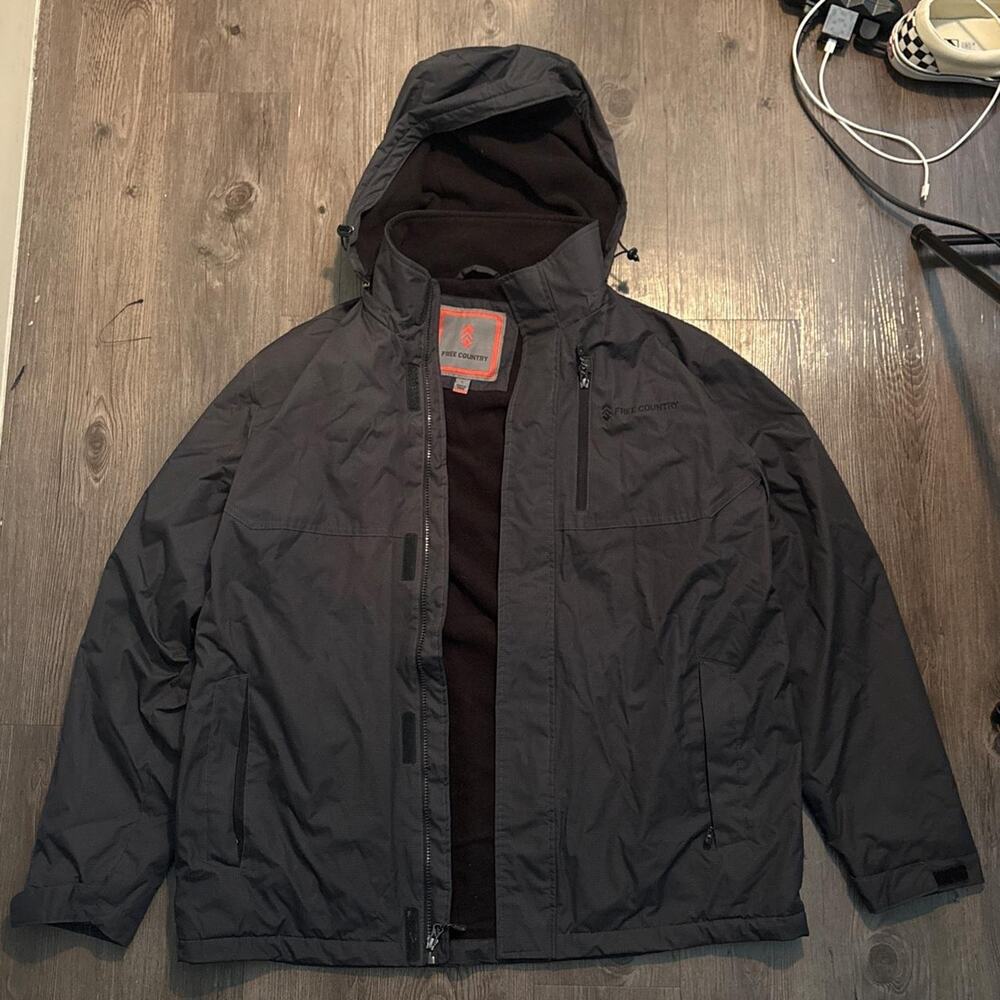 Mens fleece lined free country winter jacket with hood